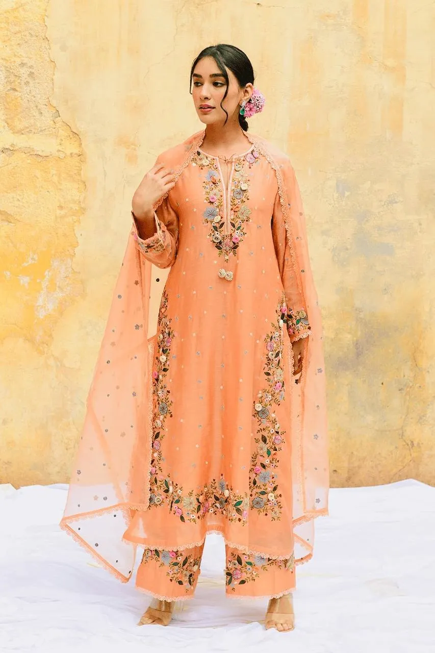 Pastel Orange Embroidery Readymade Pakistani Dress