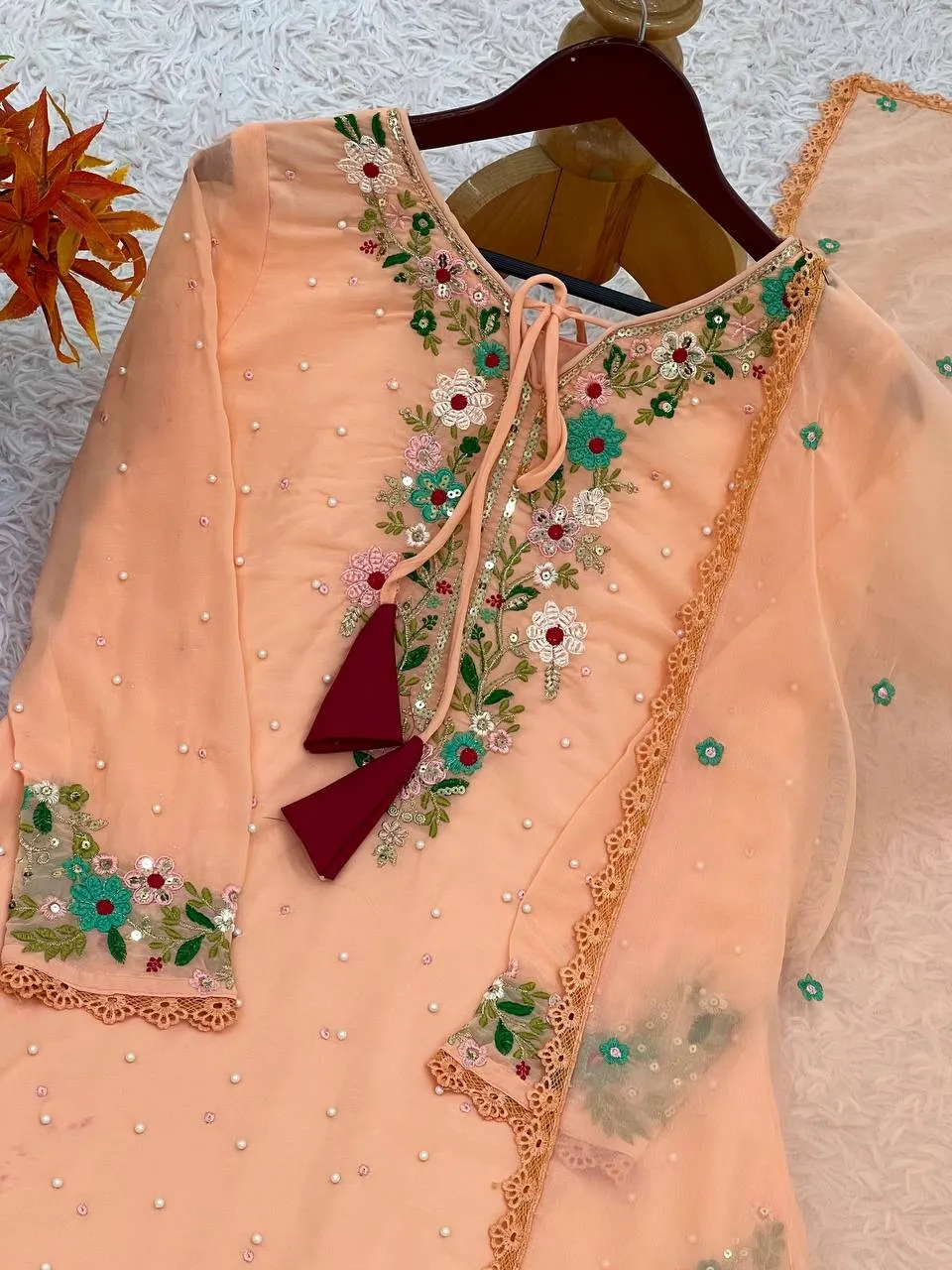 Pastel Orange Embroidery Readymade Pakistani Dress