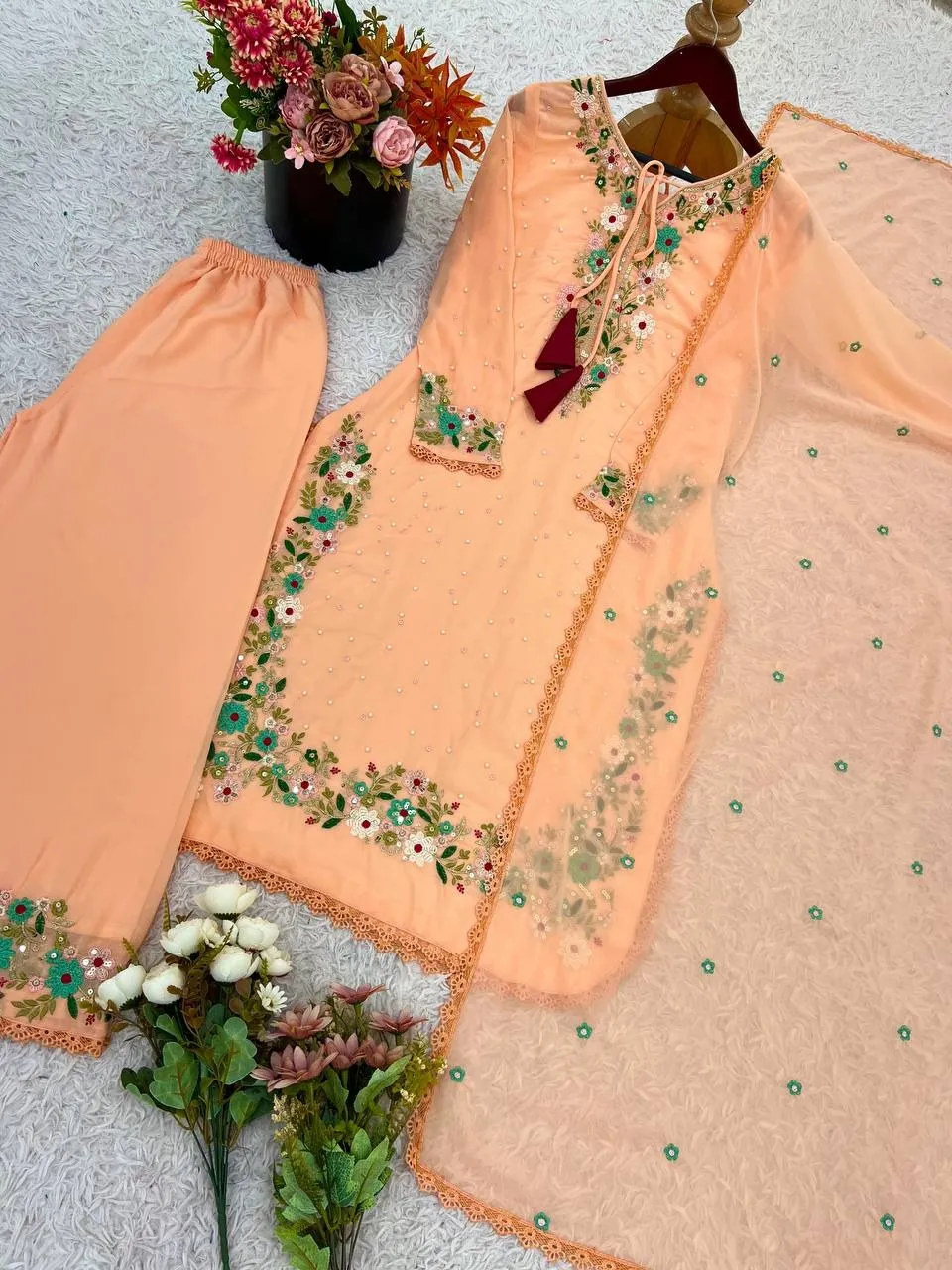 Pastel Orange Embroidery Readymade Pakistani Dress
