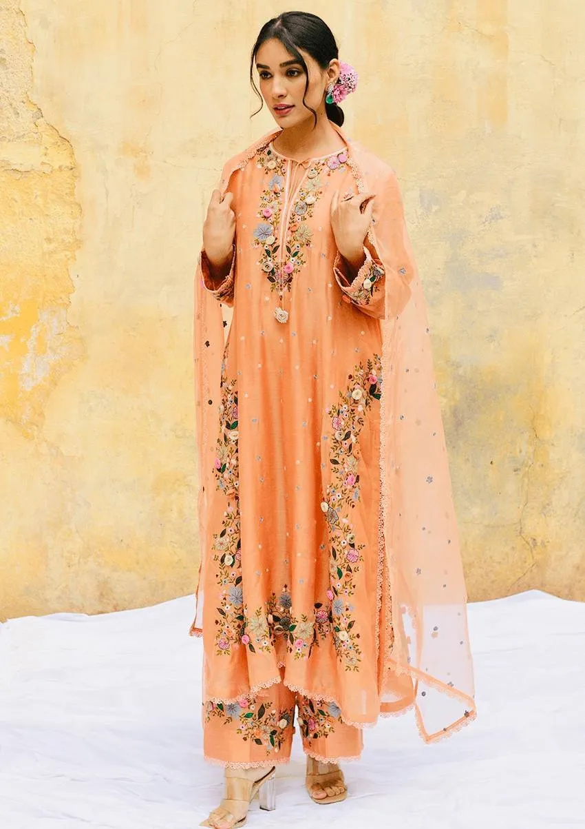 Pastel Orange Embroidery Readymade Pakistani Dress