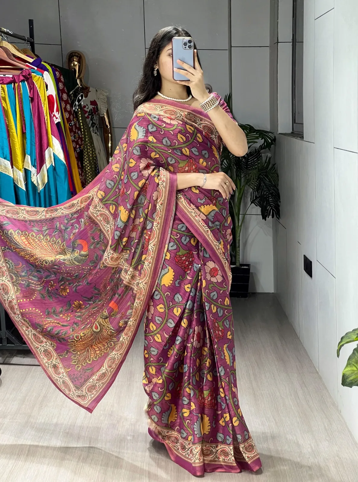 Peacock Printed floral Saree 1000 Rs
