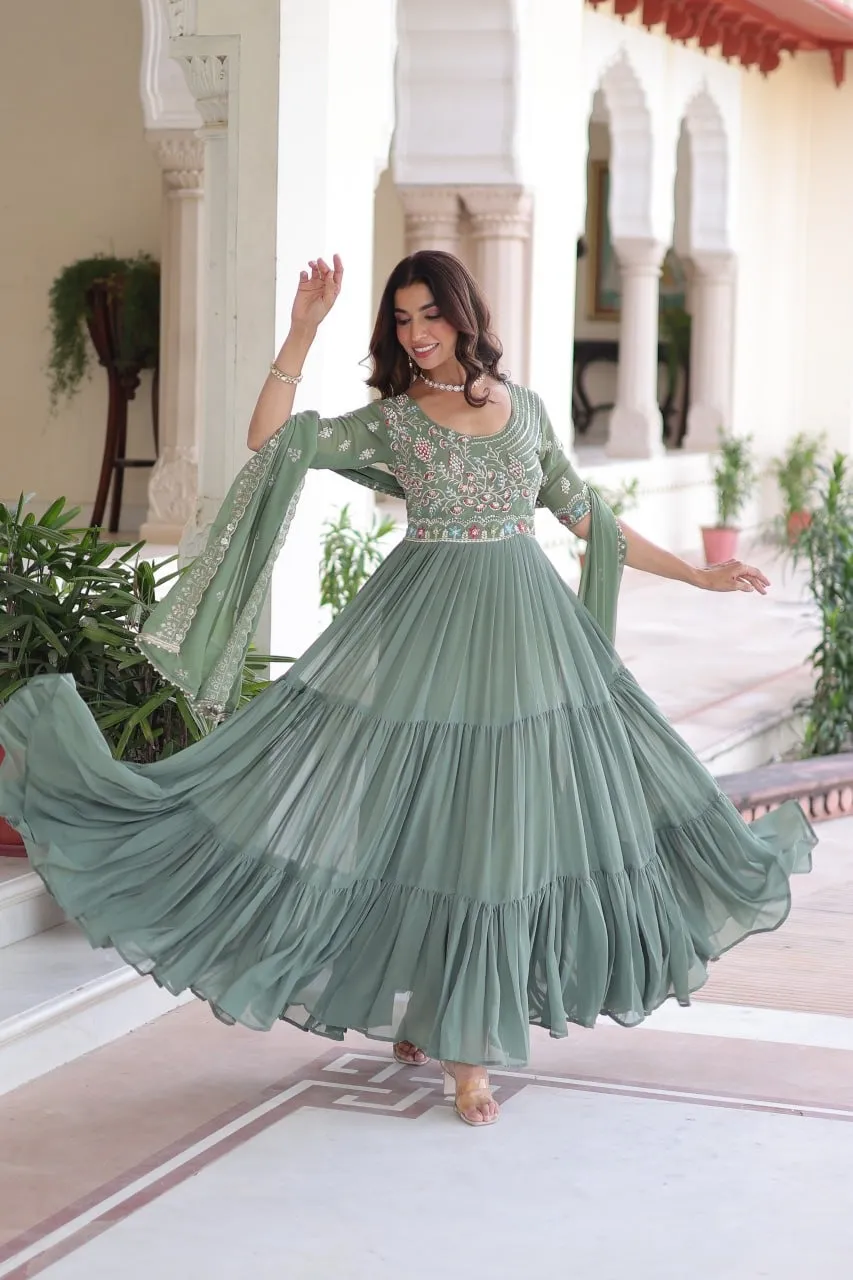 Pista Color Big Flair Gown for Sangeet Function