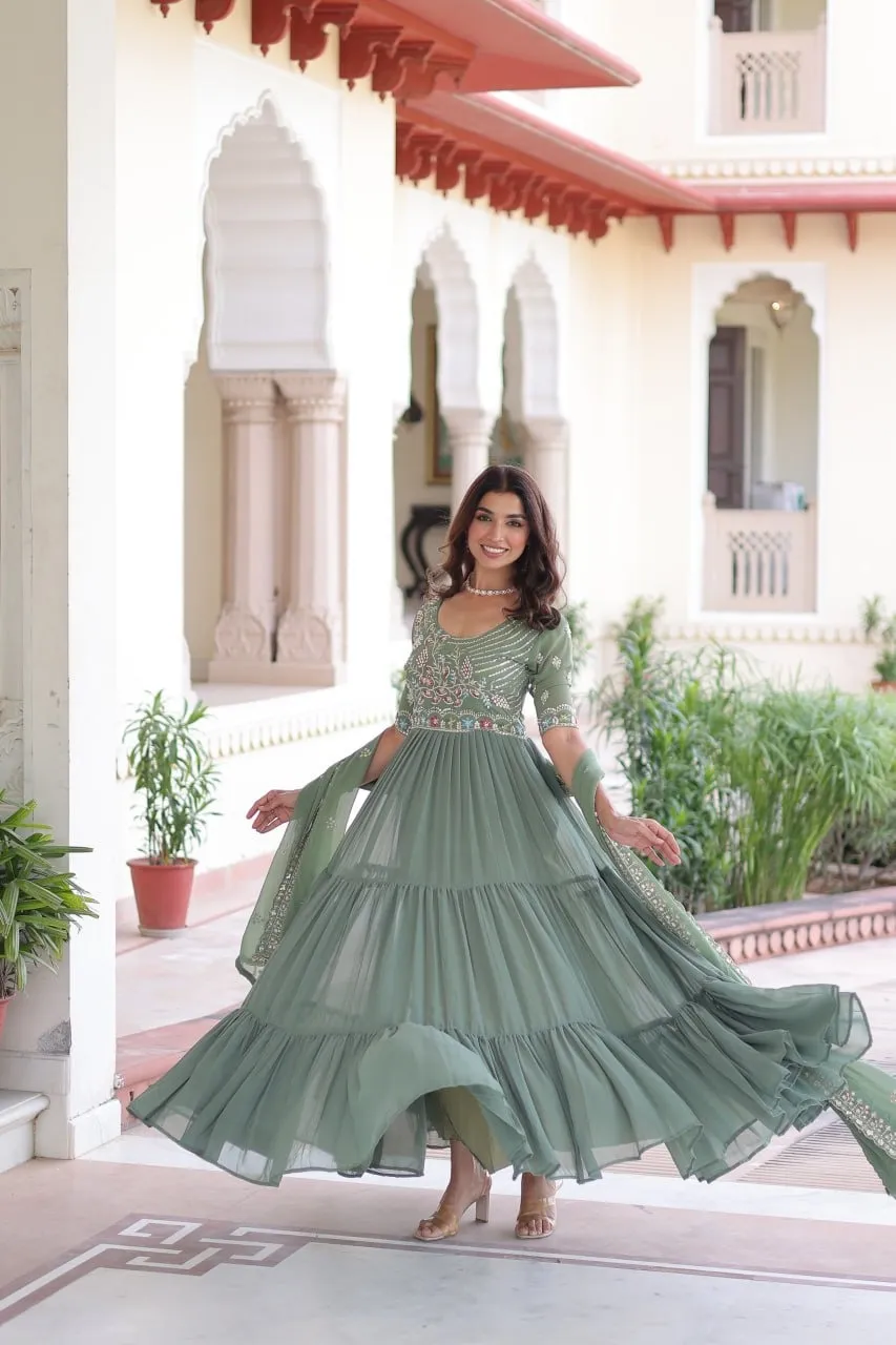 Pista Color Big Flair Gown for Sangeet Function