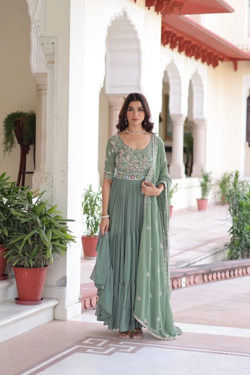 Pista Color Big Flair Gown for Sangeet Function