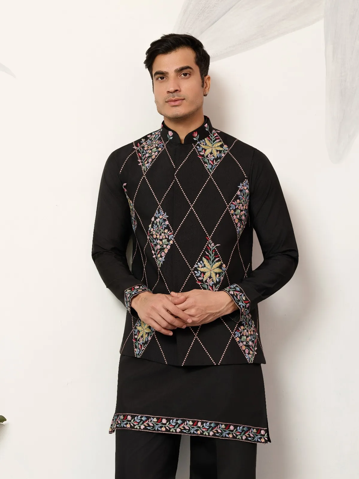 Premium Black Mens Short Kurta with Modi Koti