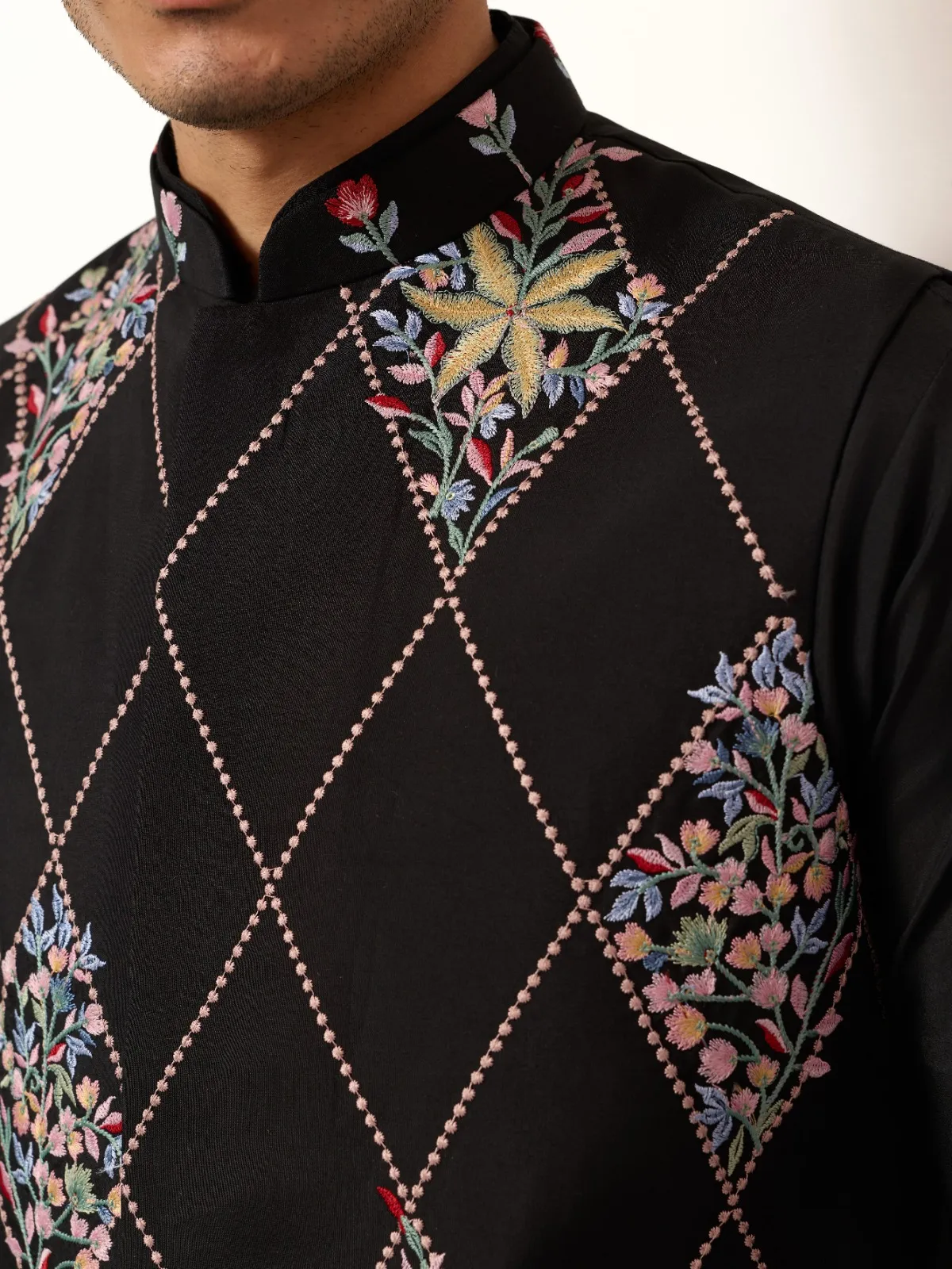 Premium Black Mens Short Kurta with Modi Koti