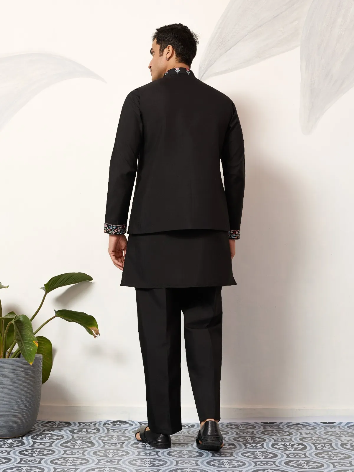 Premium Black Mens Short Kurta with Modi Koti