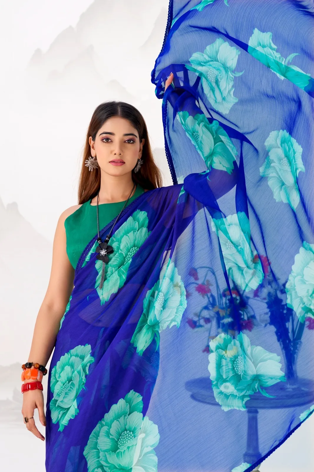 Premium Chiffon Printed Saree with Lace Border