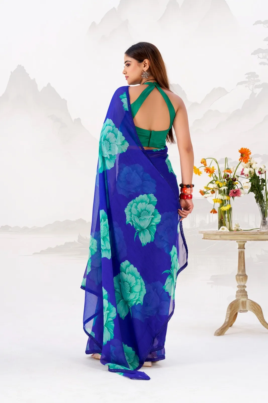 Premium Chiffon Printed Saree with Lace Border