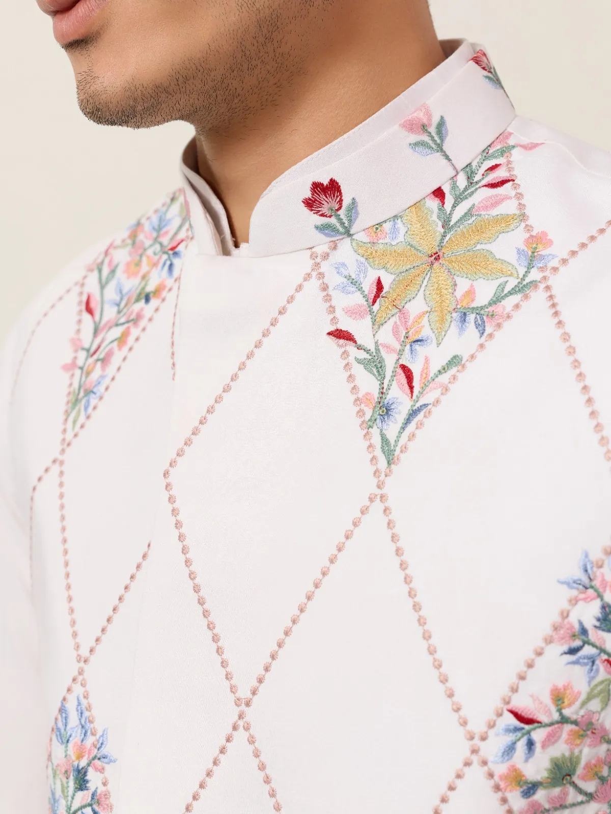 Premium Mens Short Kurta with Modi Koti in White