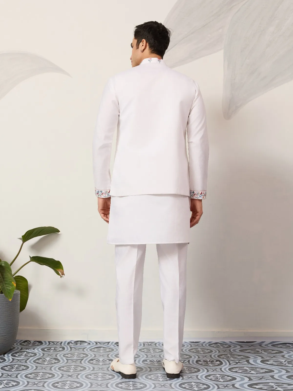 Premium Mens Short Kurta with Modi Koti in White
