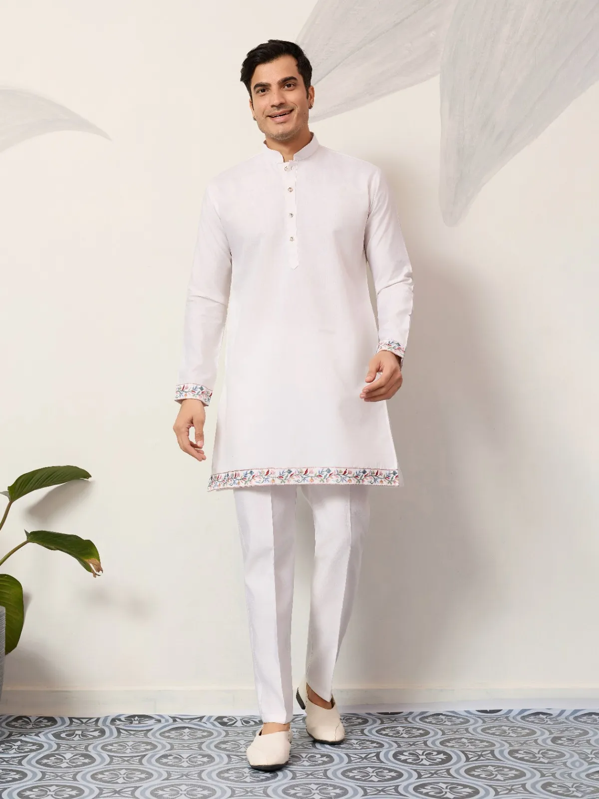 Premium Mens Short Kurta with Modi Koti in White