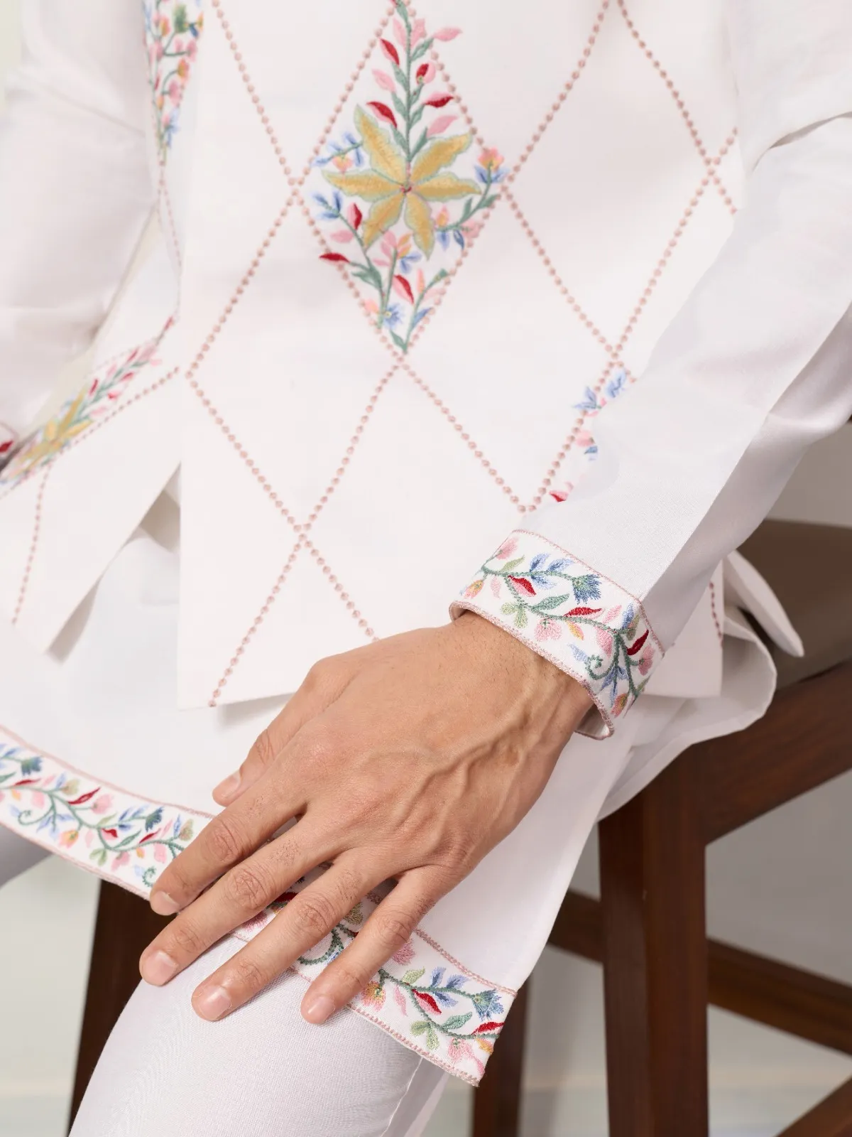 Premium Mens Short Kurta with Modi Koti in White