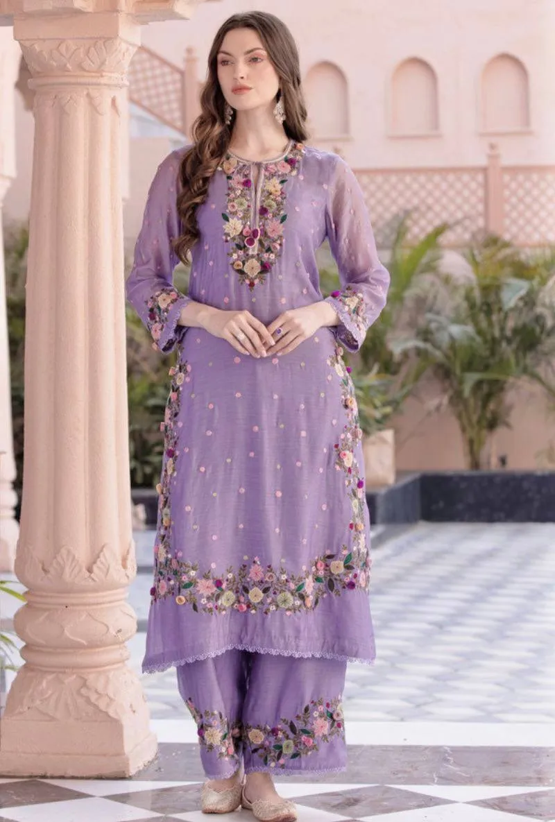 Purple Embroidery Readymade Pakistani Dress