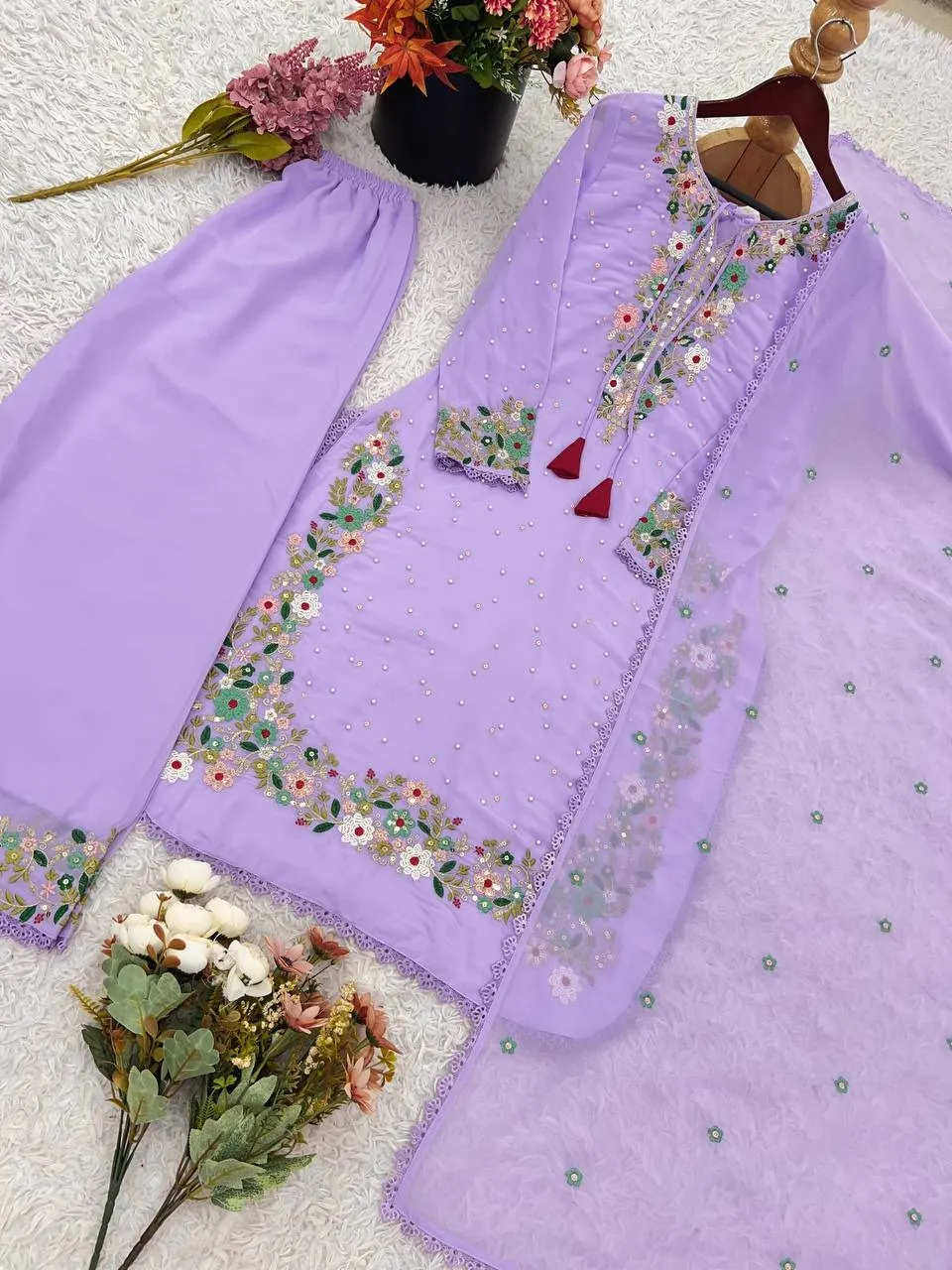 Purple Embroidery Readymade Pakistani Dress