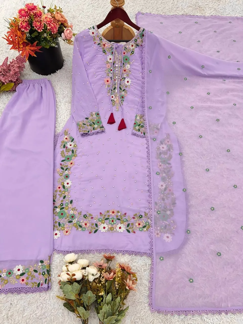 Purple Embroidery Readymade Pakistani Dress