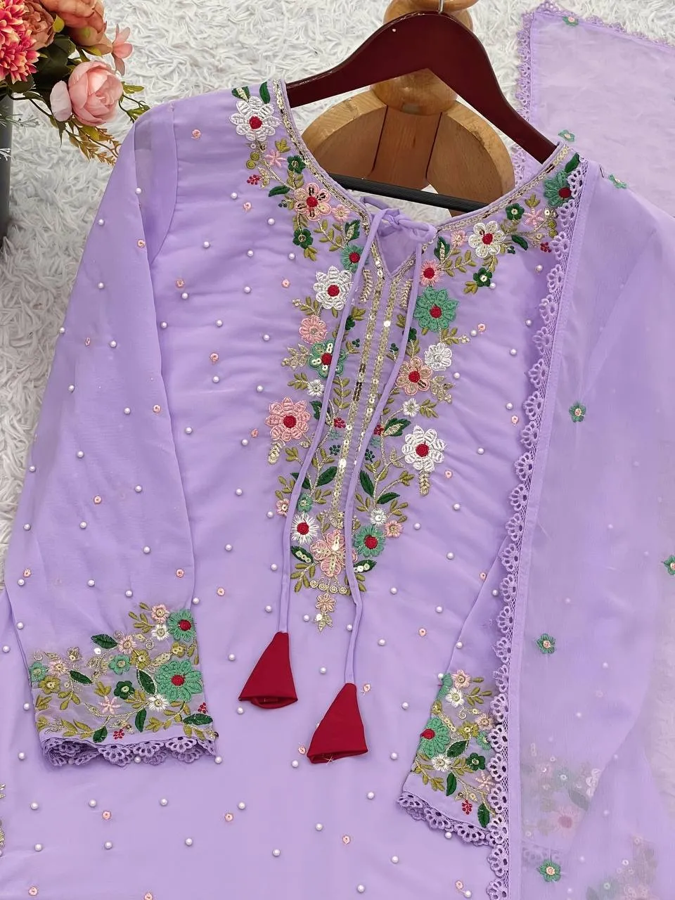 Purple Embroidery Readymade Pakistani Dress