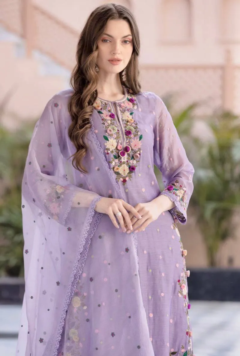 Purple Embroidery Readymade Pakistani Dress