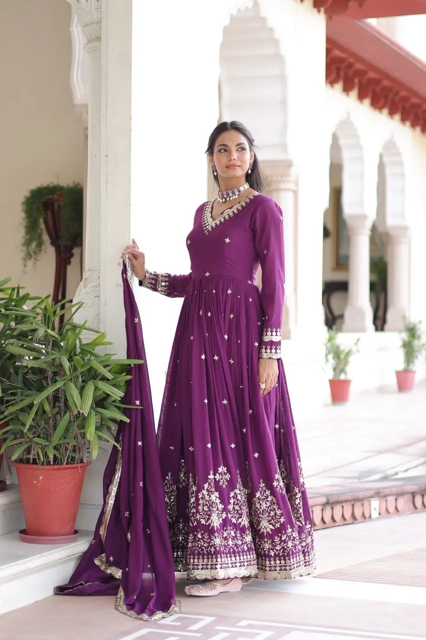 Purple Luxury Anarkali Dress with Dupatta
