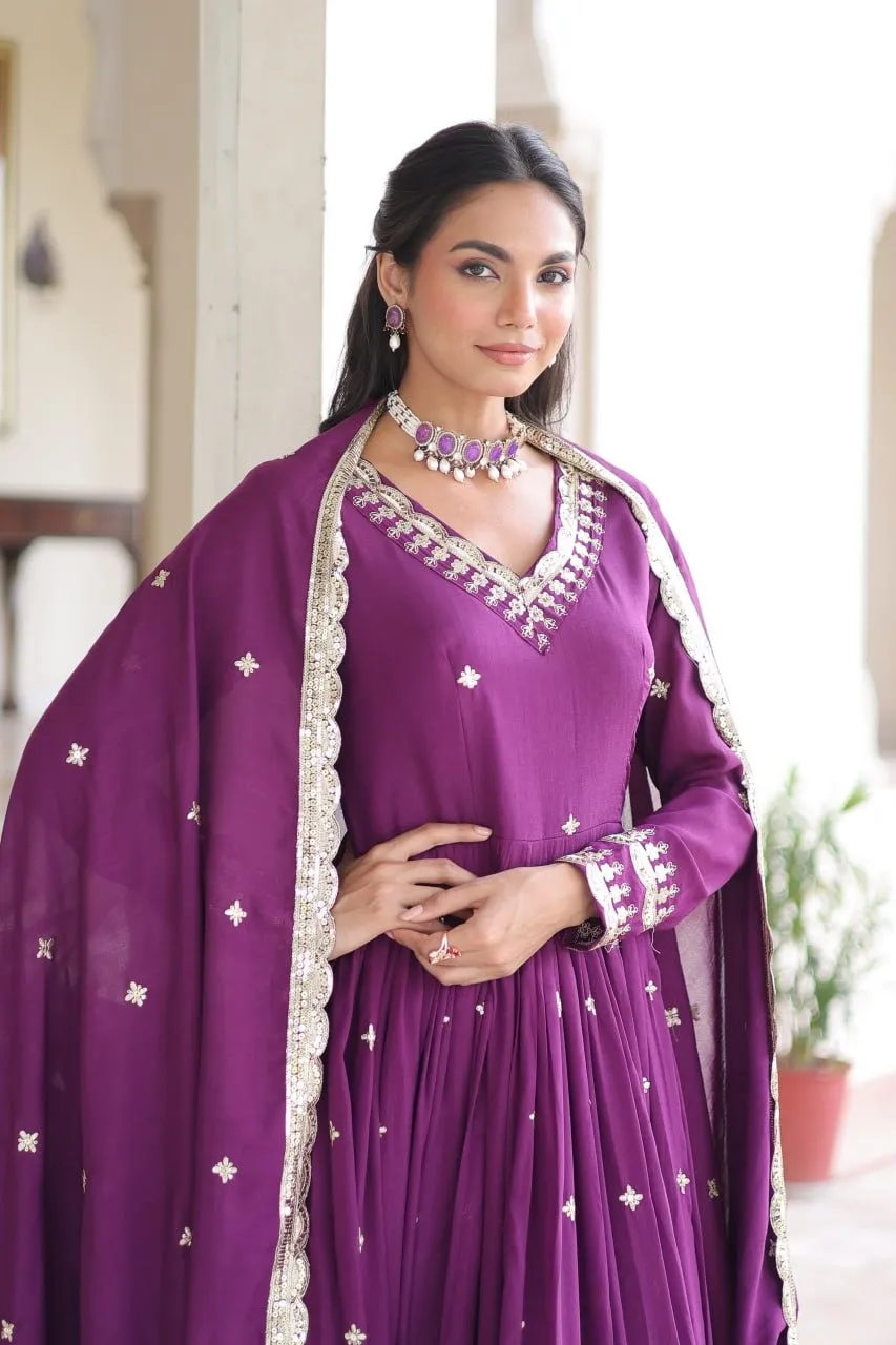 Purple Luxury Anarkali Dress with Dupatta
