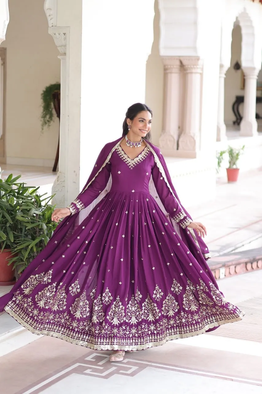 Purple Luxury Anarkali Dress with Dupatta