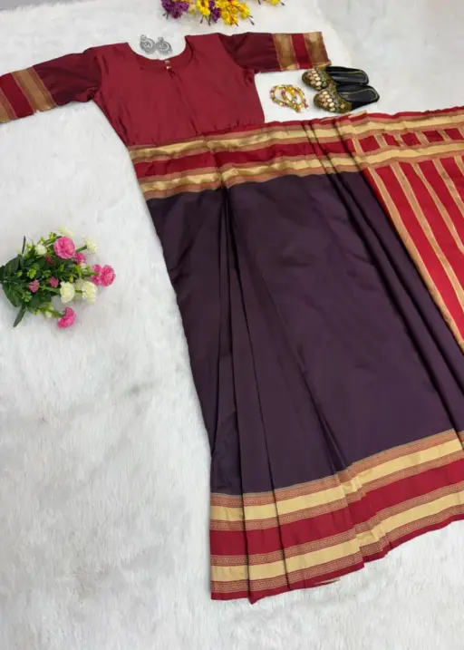 Purple Zip and Go Saree Gown Wedding Wear