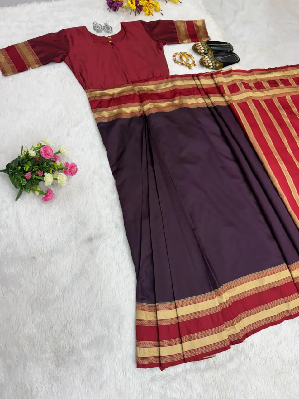 Purple Zip and Go Saree Gown Wedding Wear