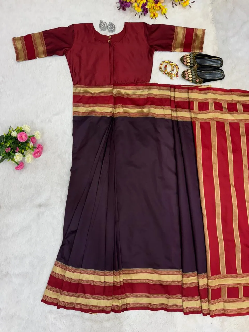 Purple Zip and Go Saree Gown Wedding Wear