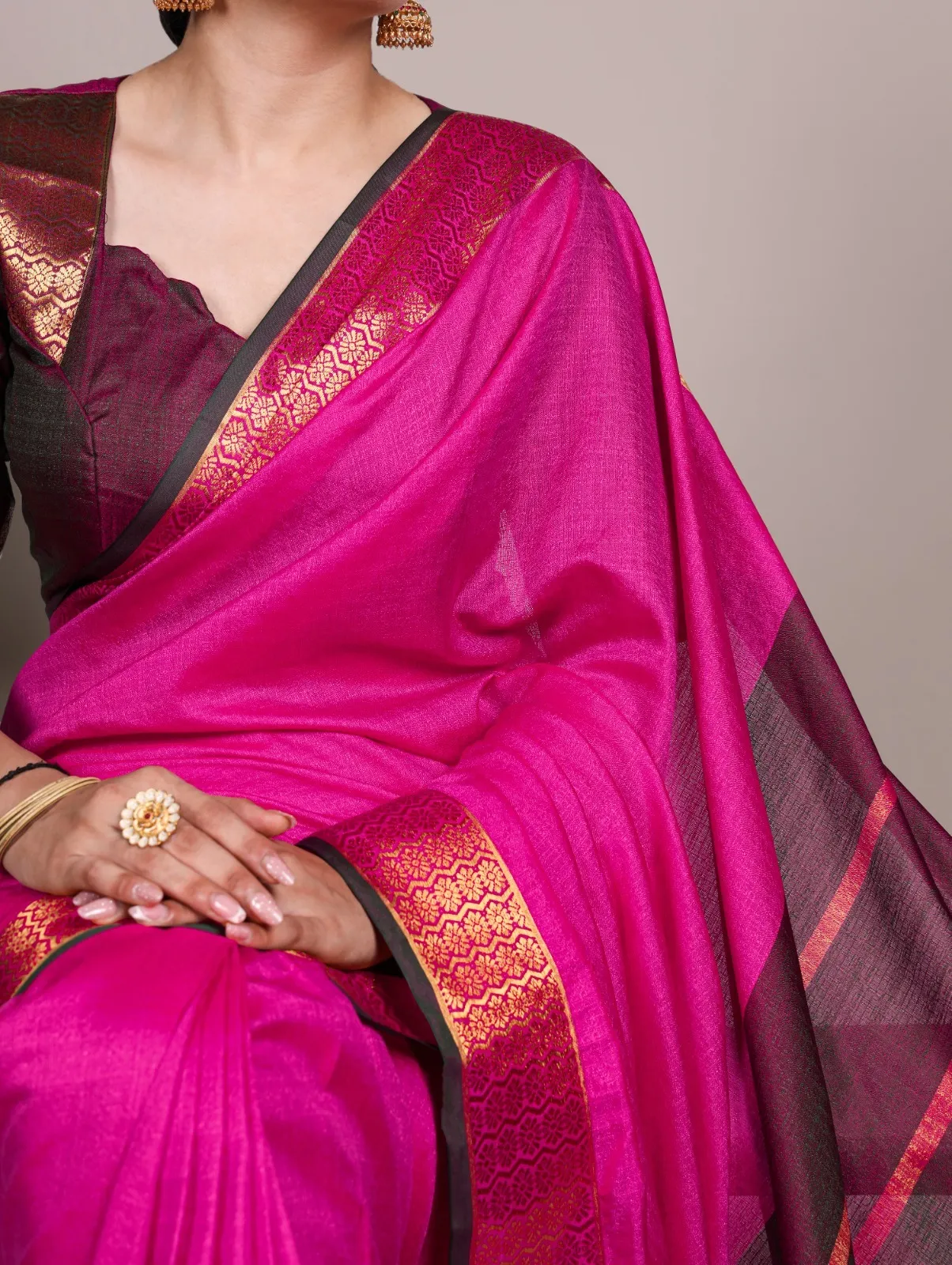 Rani Pink Zari Border Sari South Style