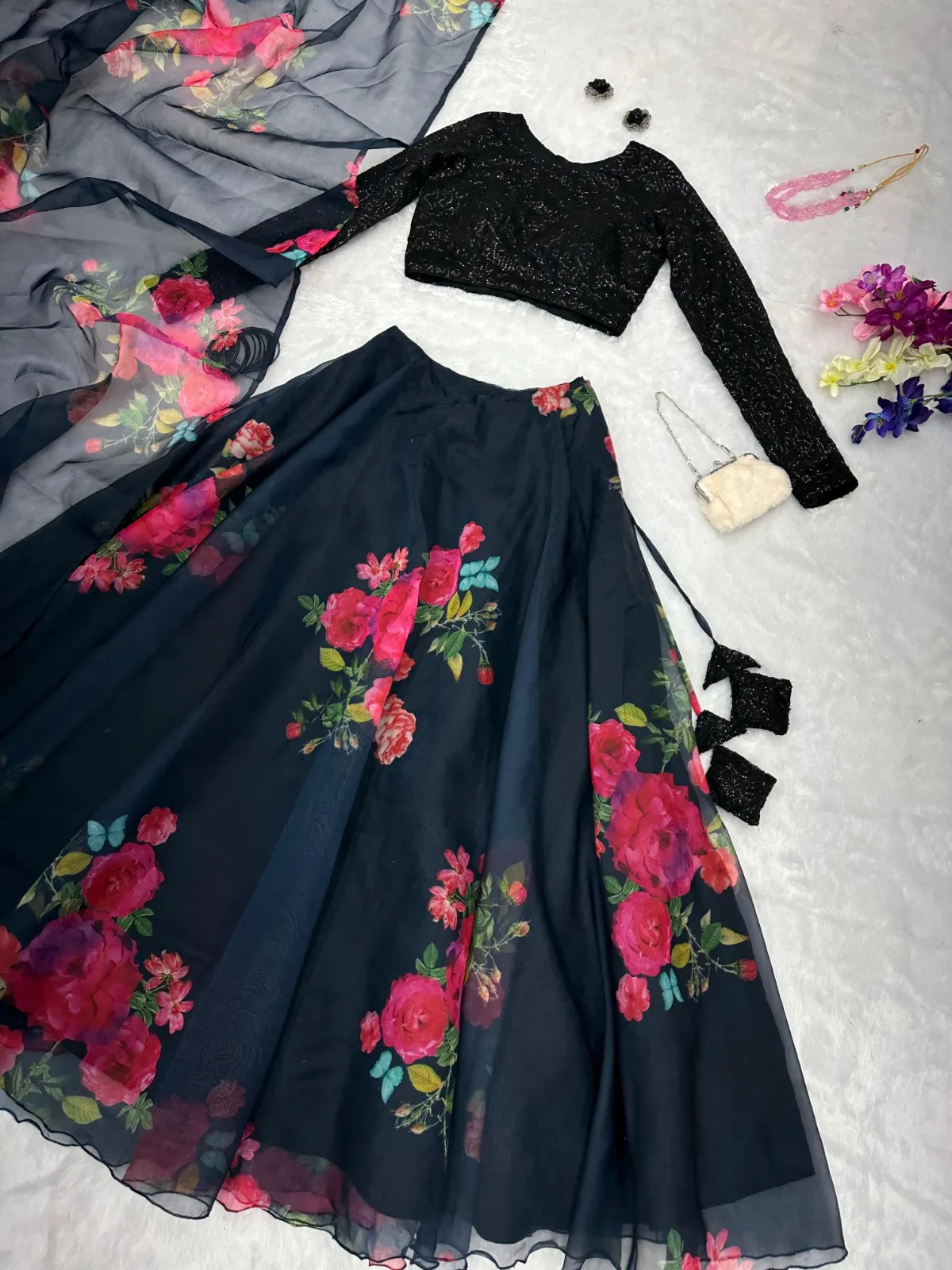 Readymade Black Floral Lehenga Choli
