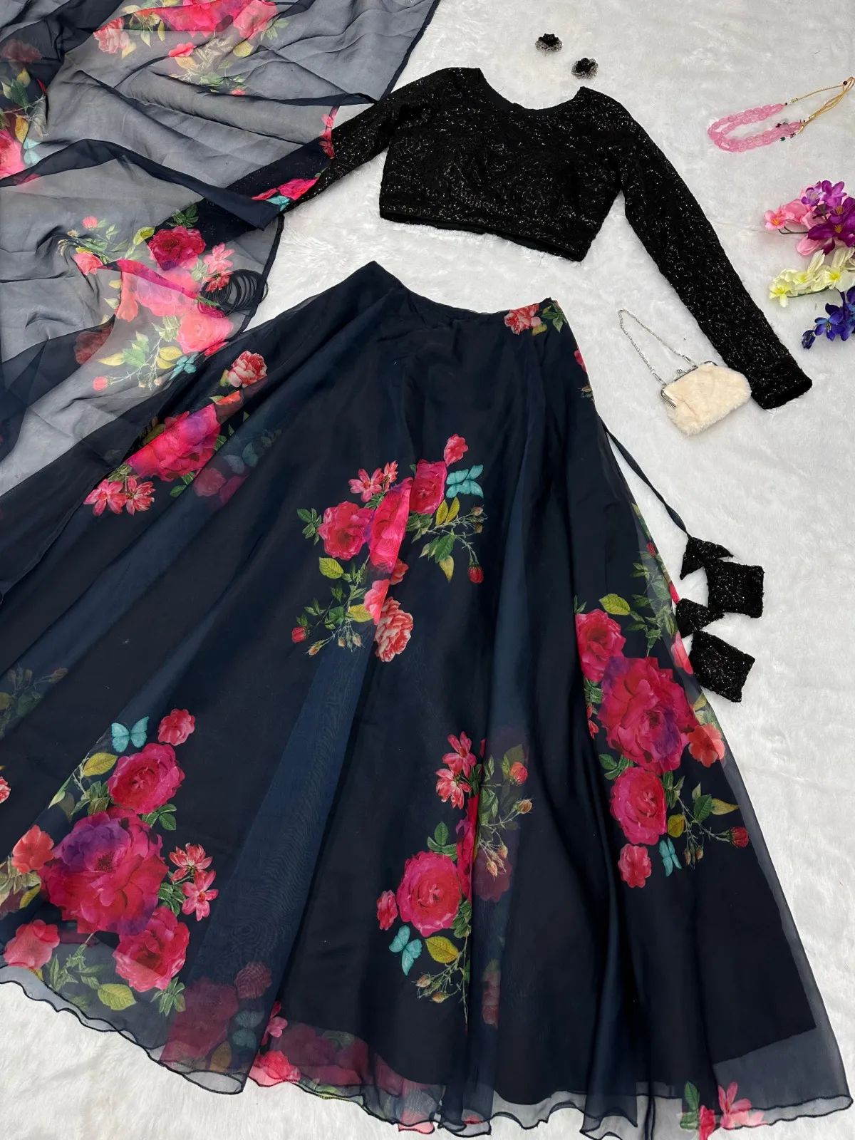 Readymade Black Floral Lehenga Choli