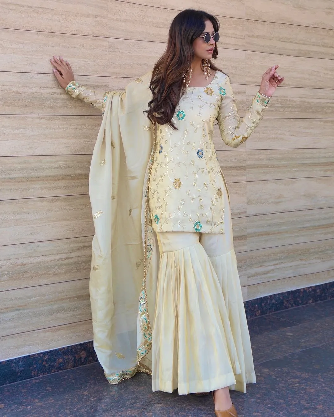 Readymade Cream Shararat Suit for Women