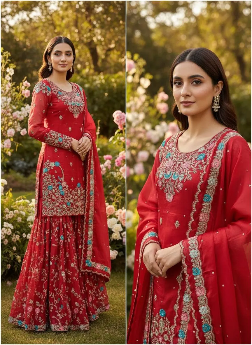 Red Ethnic Garara Salwar Suit