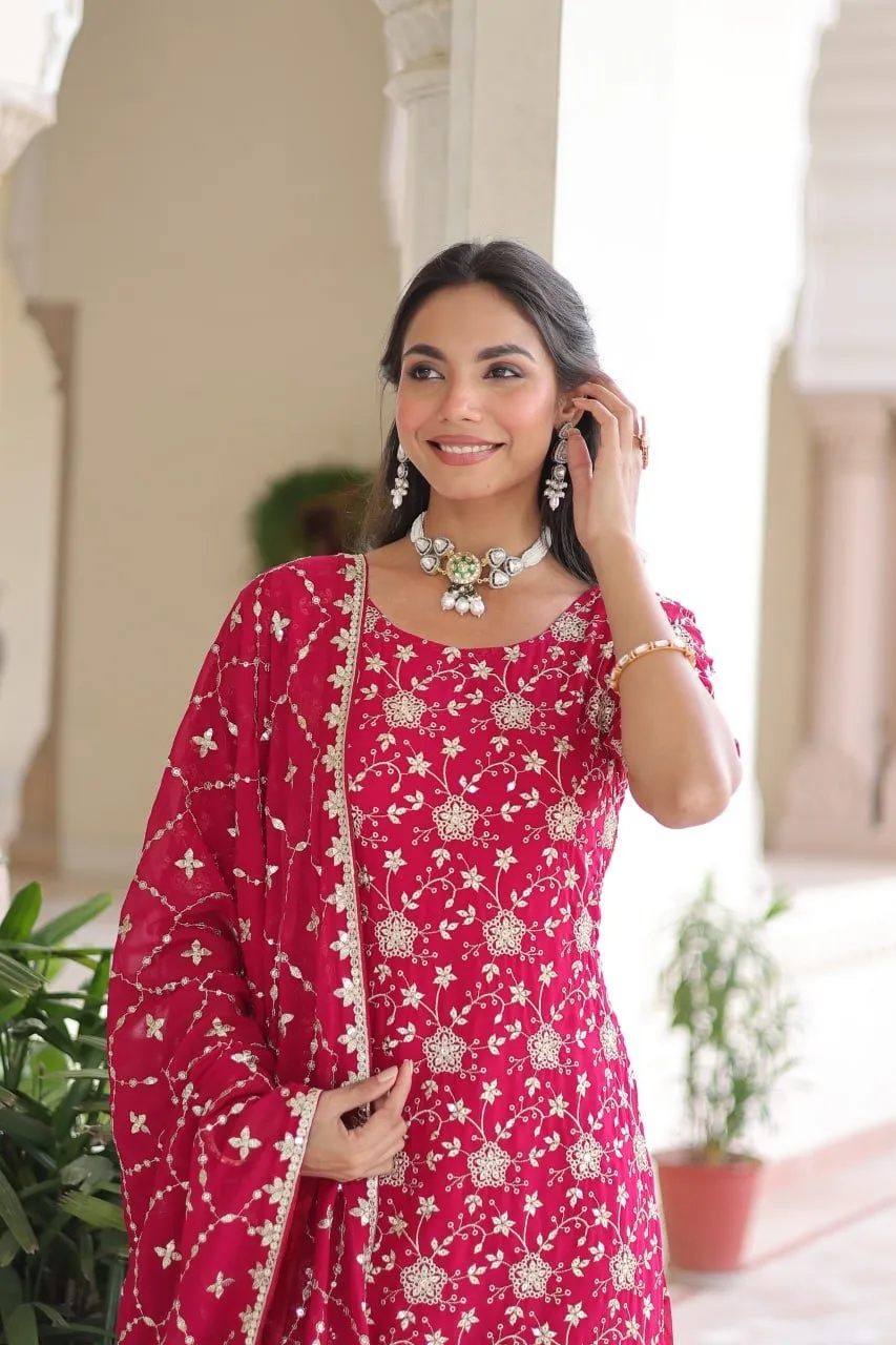 Red Heavy Embroidery Sharara Dress for Wedding Day