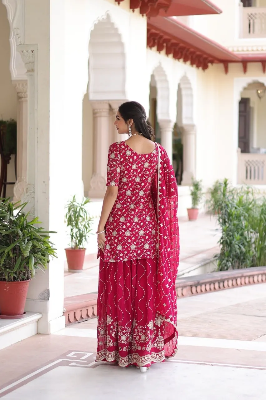 Red Heavy Embroidery Sharara Dress for Wedding Day