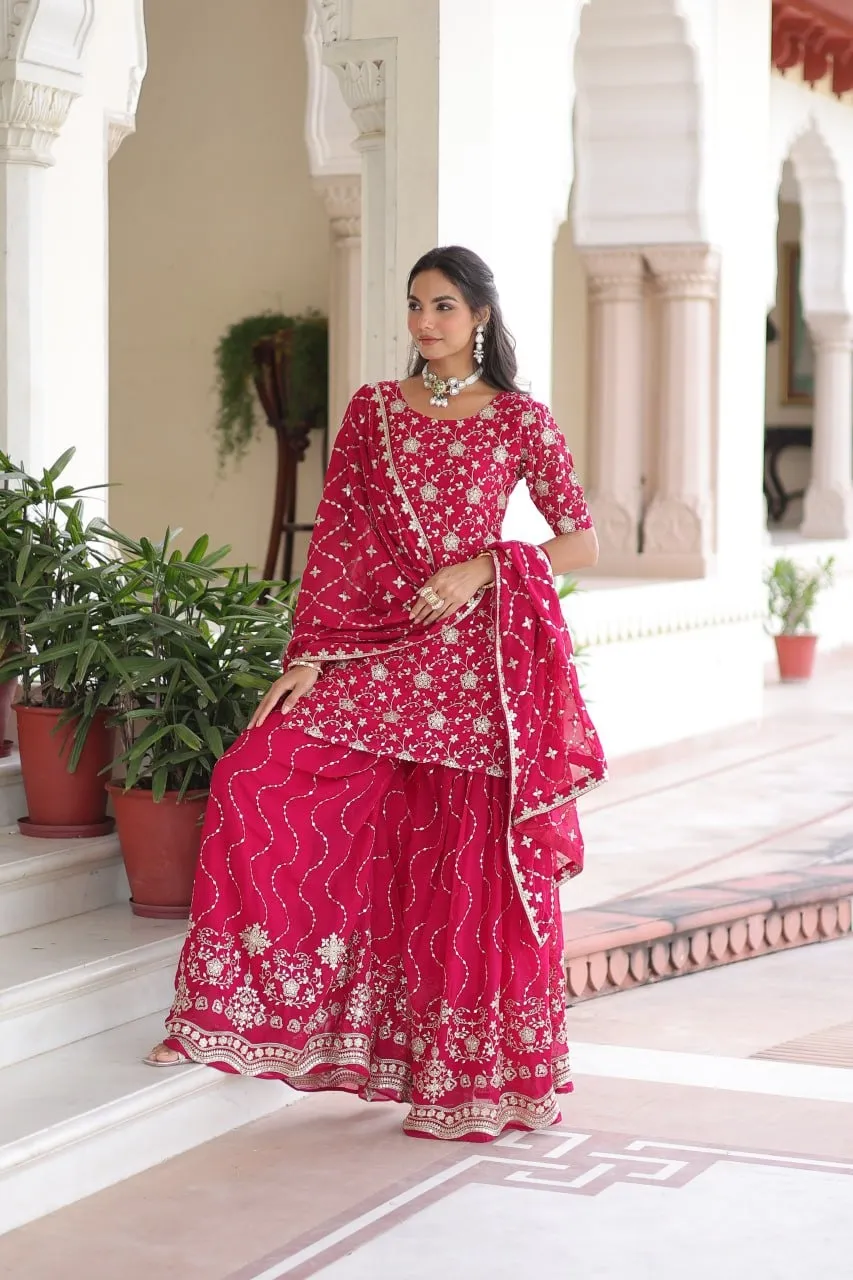 Red Heavy Embroidery Sharara Dress for Wedding Day
