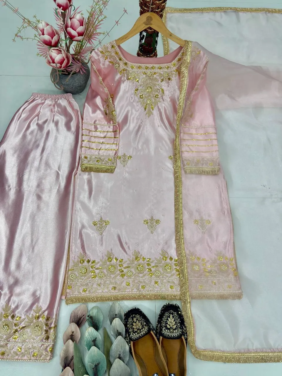 Rose Pink Embroidery Pakistani Plazzo