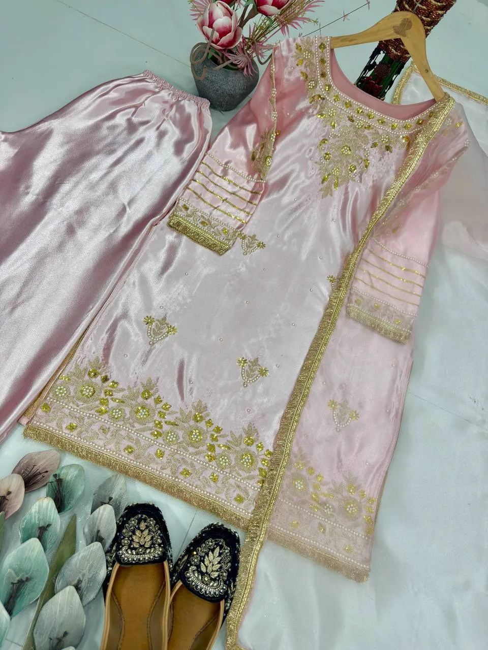 Rose Pink Embroidery Pakistani Plazzo