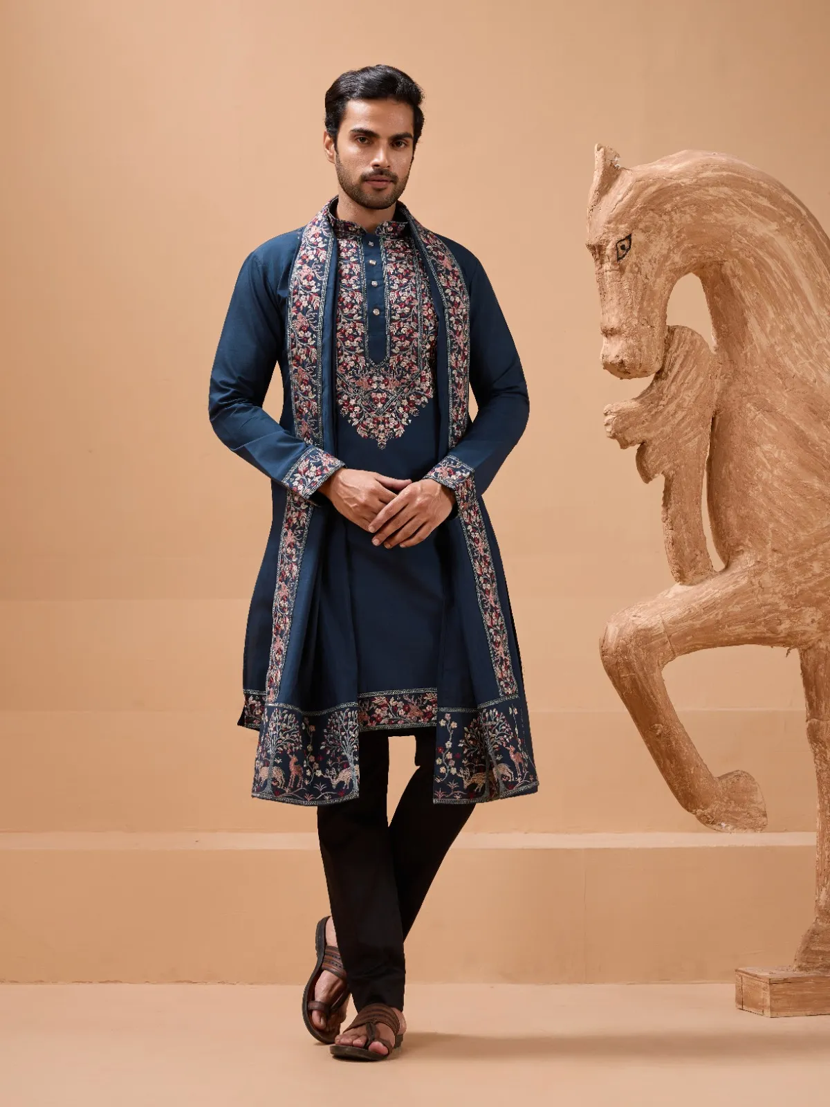 Royal Blue Mens Kurta Set For Barat