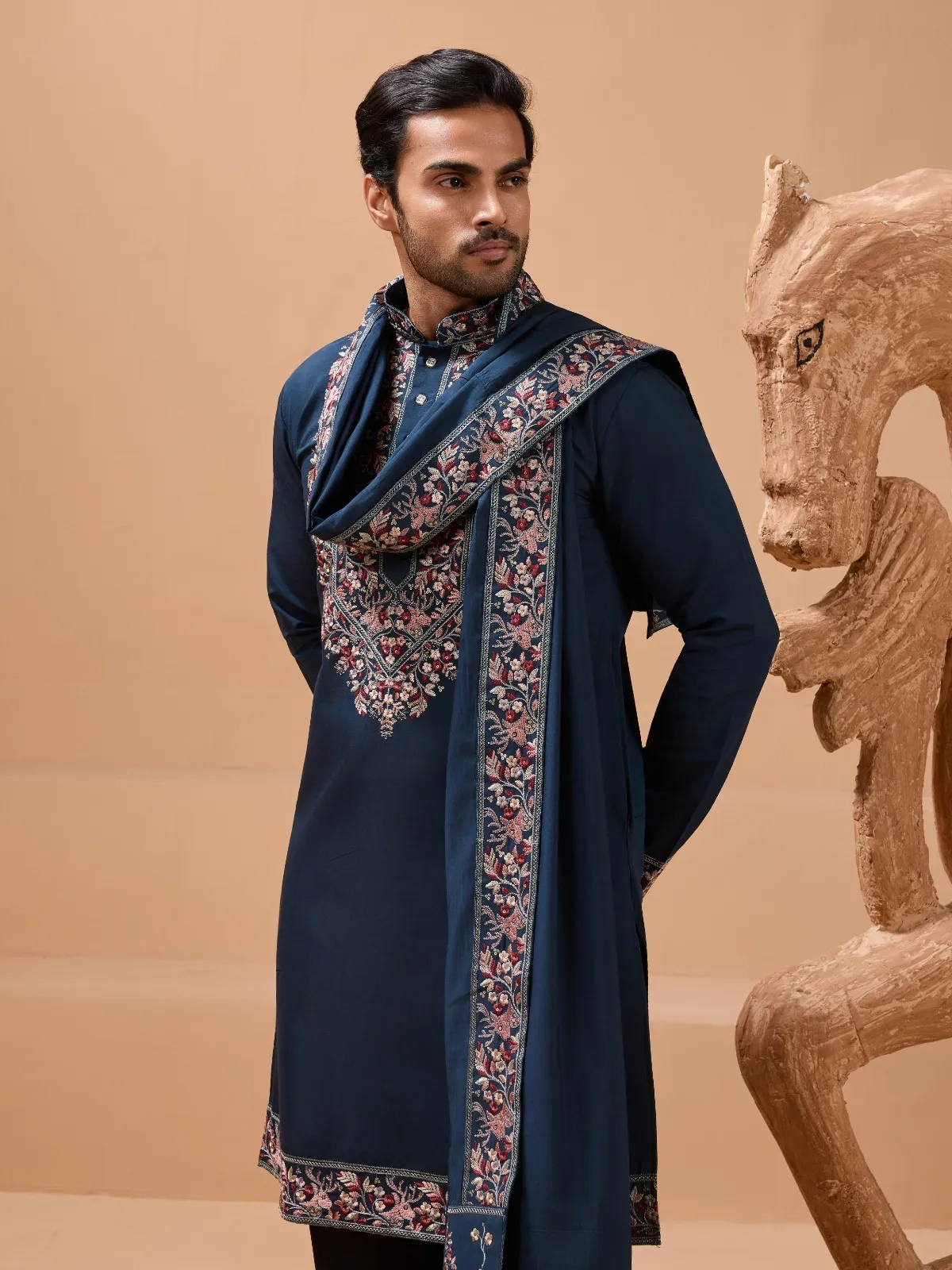 Royal Blue Mens Kurta Set For Barat