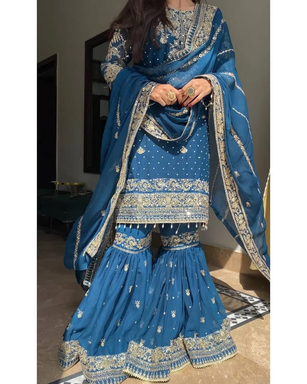 Royal Blue Pakistani Garara Dress