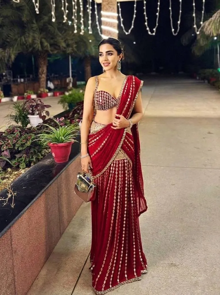 Sangeet Wear Red Readymade Lehenga Saree