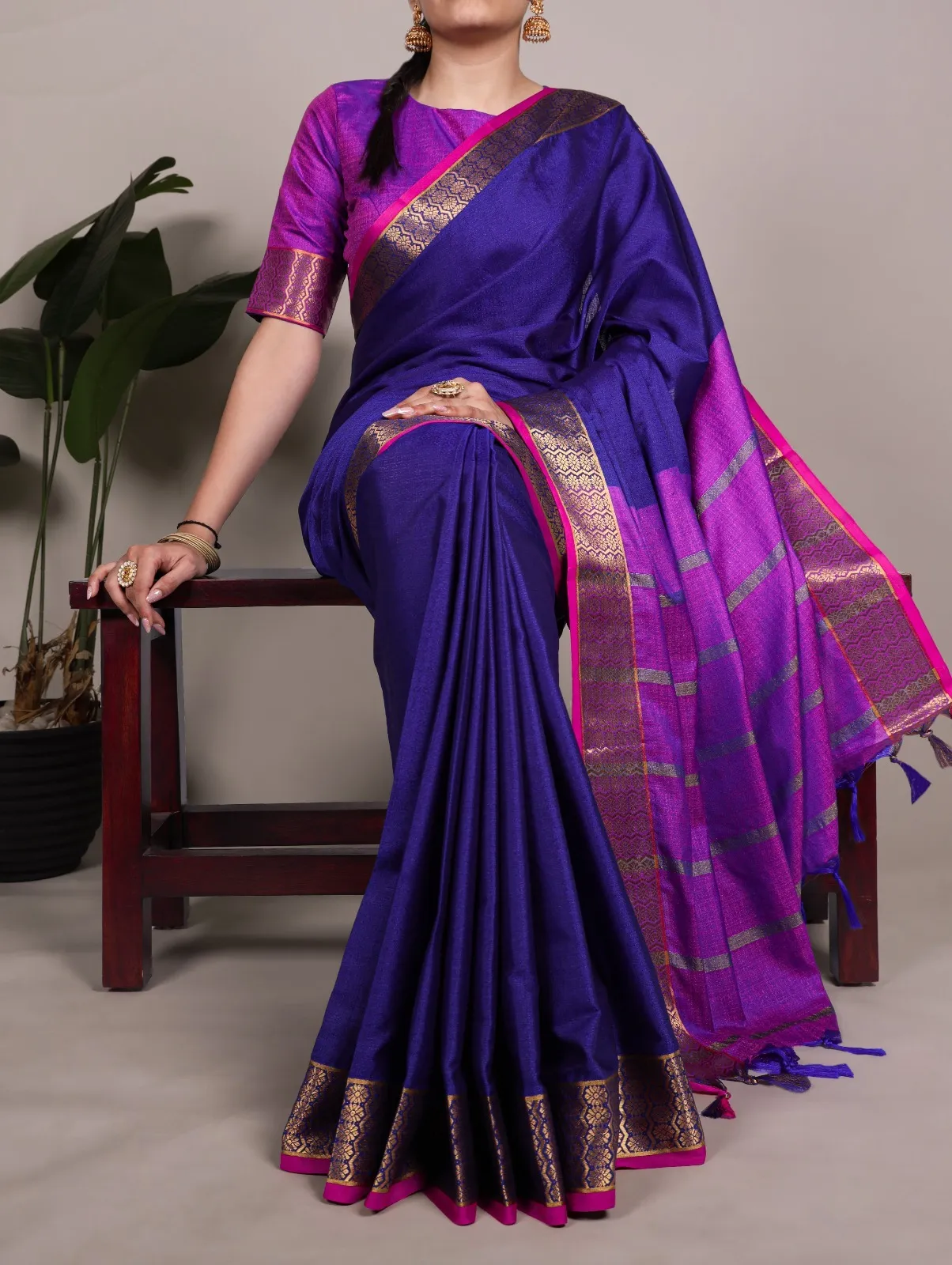 South Special Zari Border Purple Saree