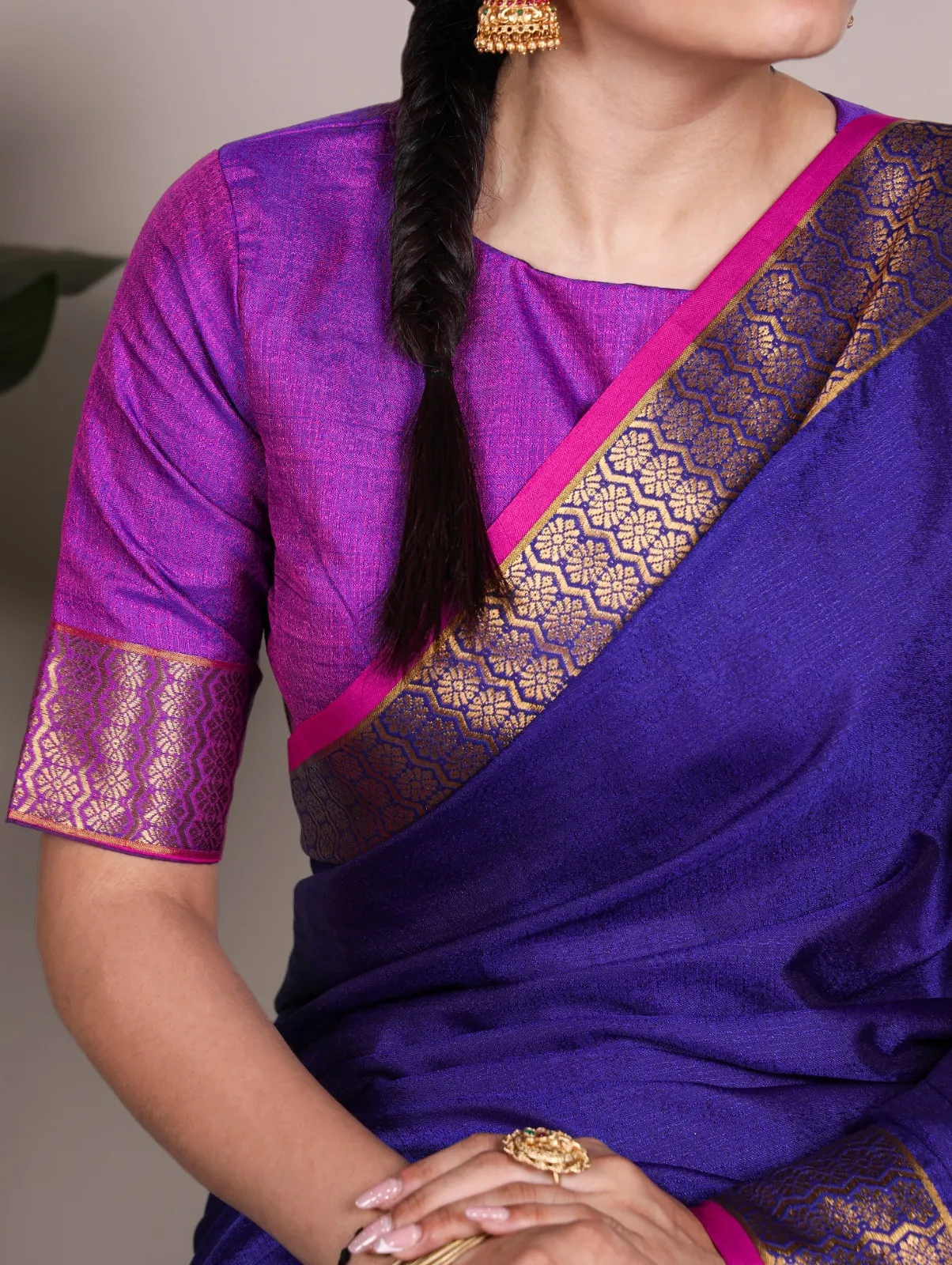 South Special Zari Border Purple Saree