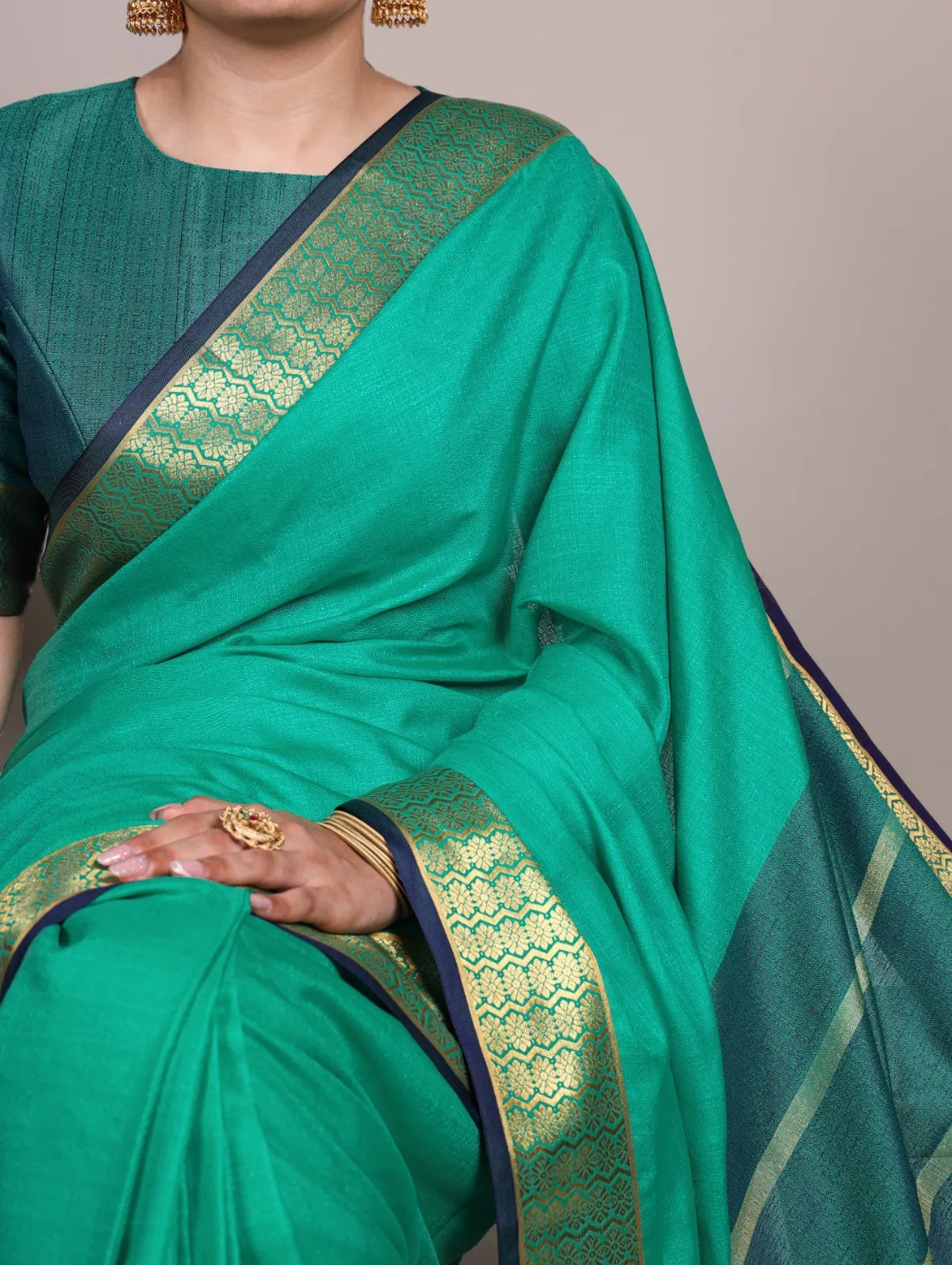 South Style Zari Weaving Green Color Saree