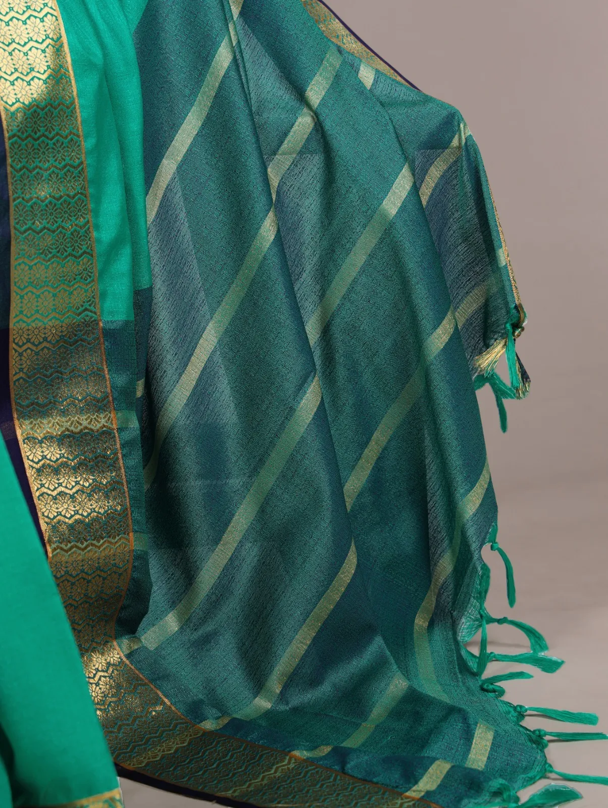 South Style Zari Weaving Green Color Saree