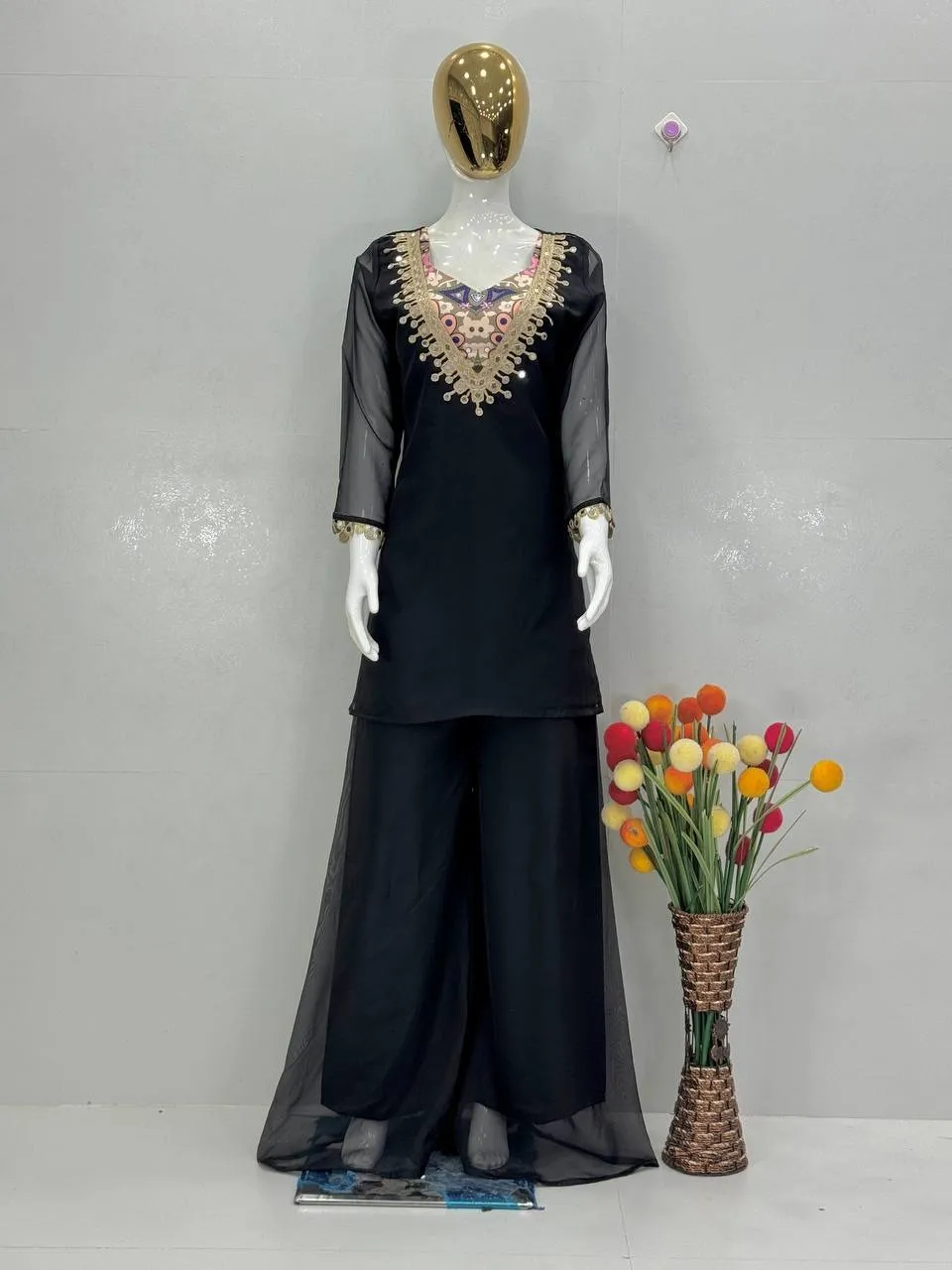Stylish Black Blouse Suit Set