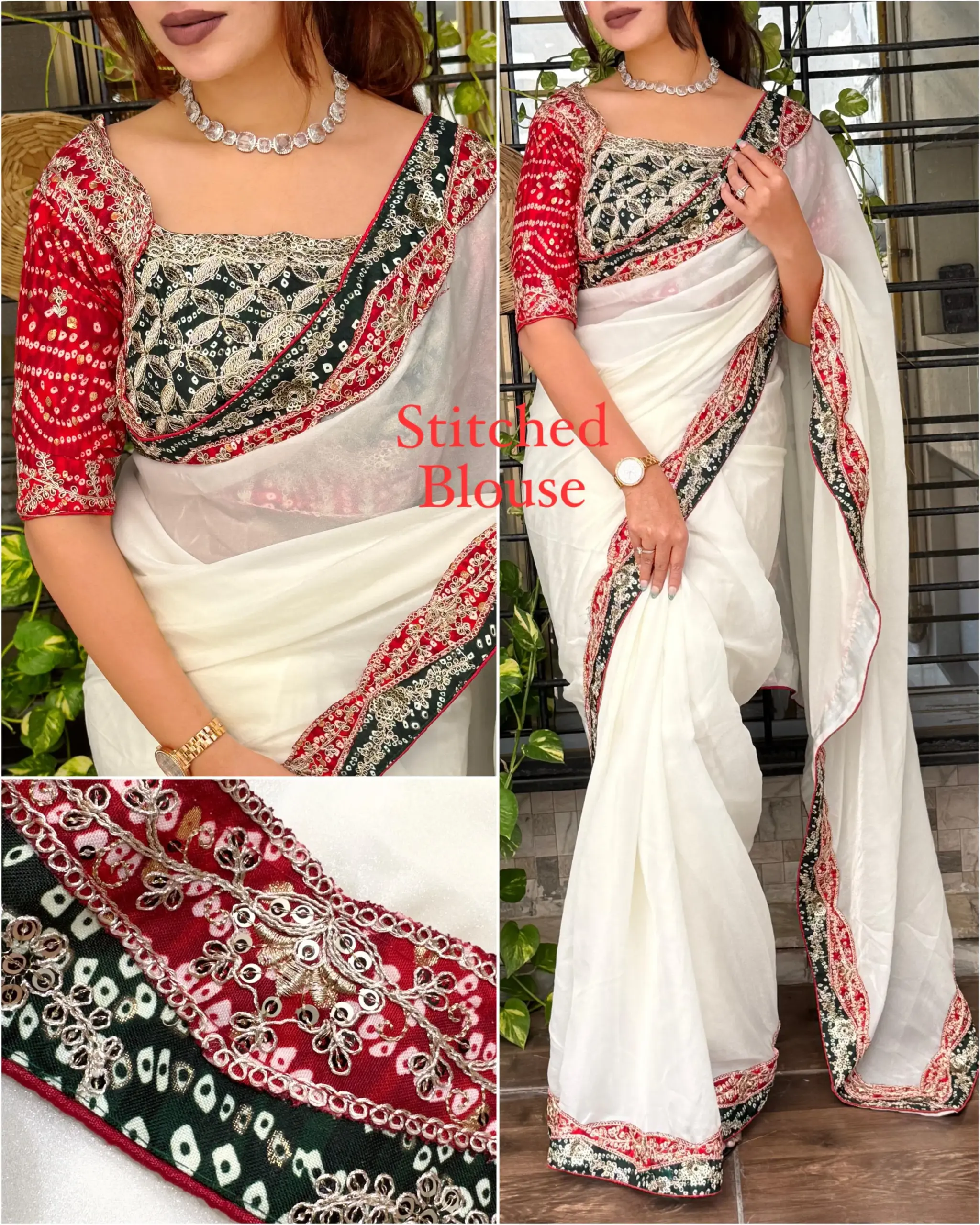 Traditional Bandhej Saree with Readymade Blouse
