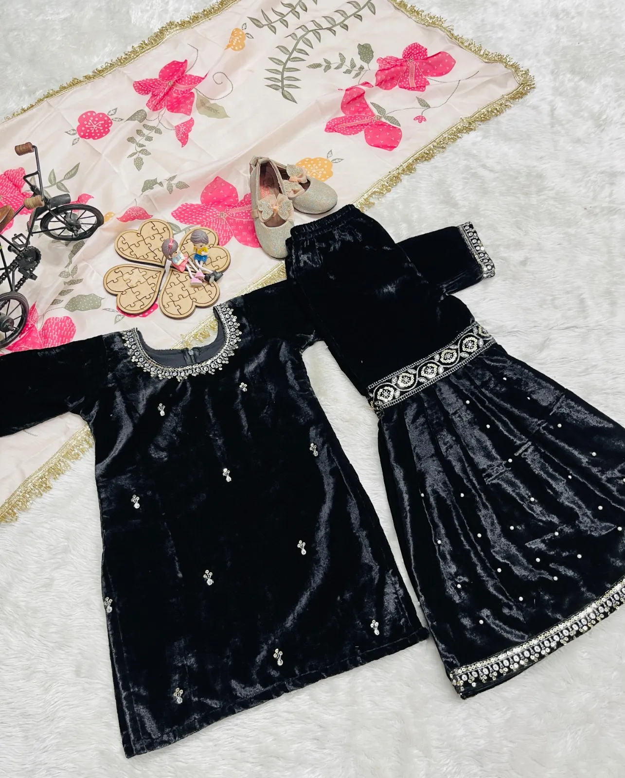 Velvet Sharara Salwar Suit for Small Girls