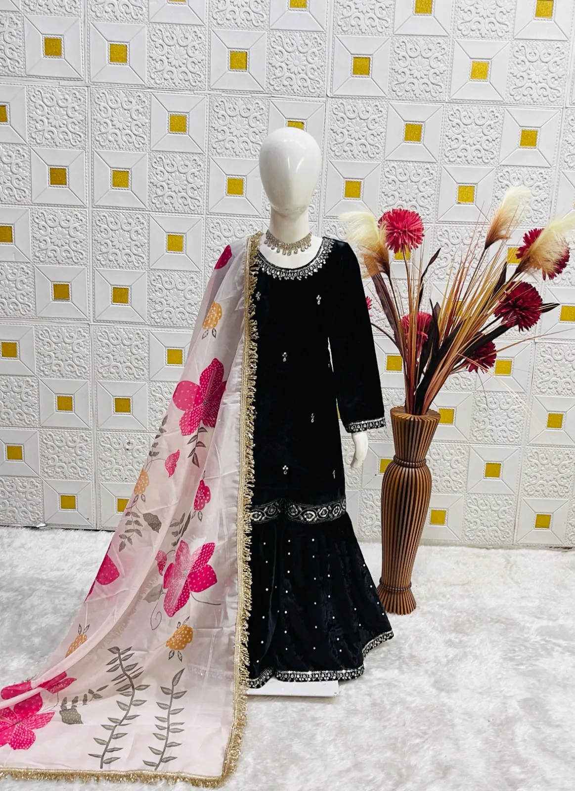 Velvet Sharara Salwar Suit for Small Girls